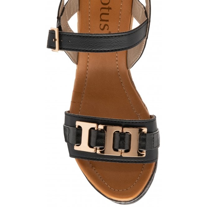 Black Carina Open-Toe Wedge Sandals | Lotus