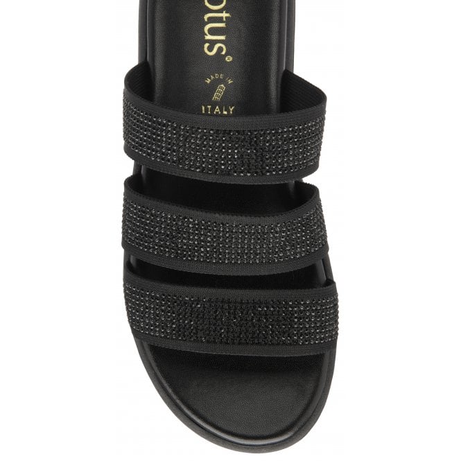 Black & Diamante Olga Mule Sandals | Lotus