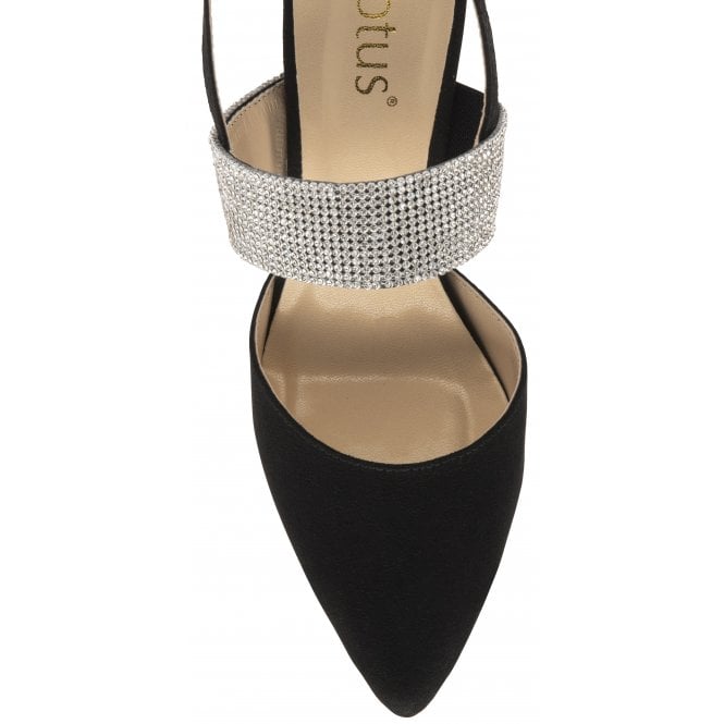 Black & Diamante Violette Slingback Court Shoes | Lotus