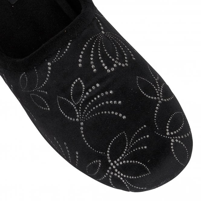 Black Elizabeth Textile Mule Slippers | Lotus
