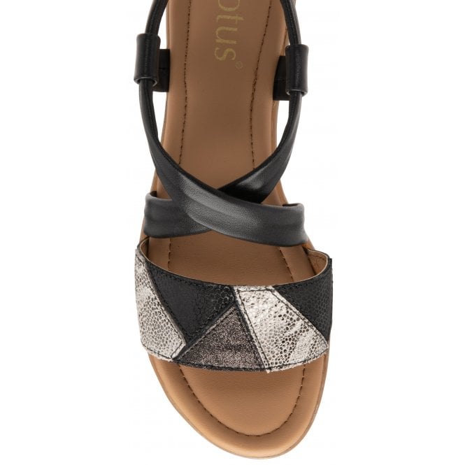 Black Leather Evette Open-Toe Sandals | Lotus