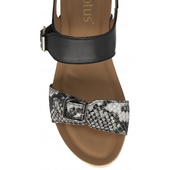 Black & Snake-Print Leather Brynlee Open-Toe Wedge Sandals | Lotus