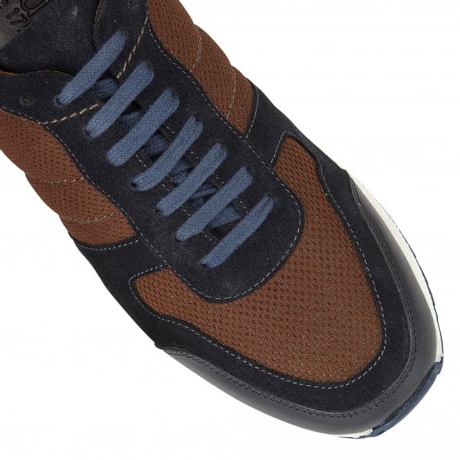 Brown Textile & Navy Leather Barrie Trainers | Lotus