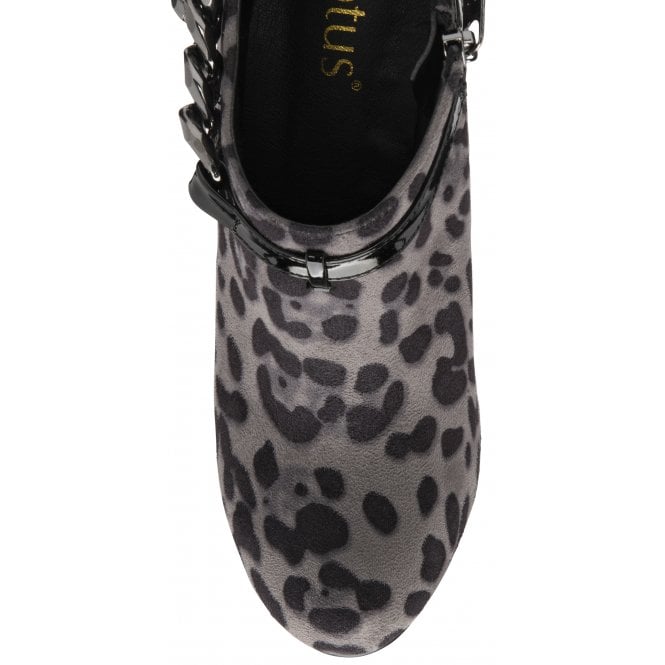 Grey & Leopard-Print Microfibre Alison Heeled Shoe-Boots | Lotus