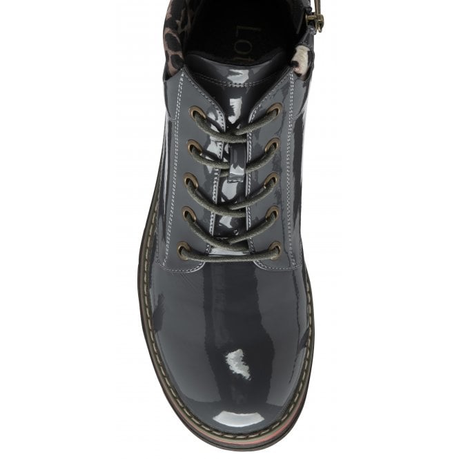 Grey & Leopard-Print Patent Naomi Lace-Up Ankle Boots | Lotus