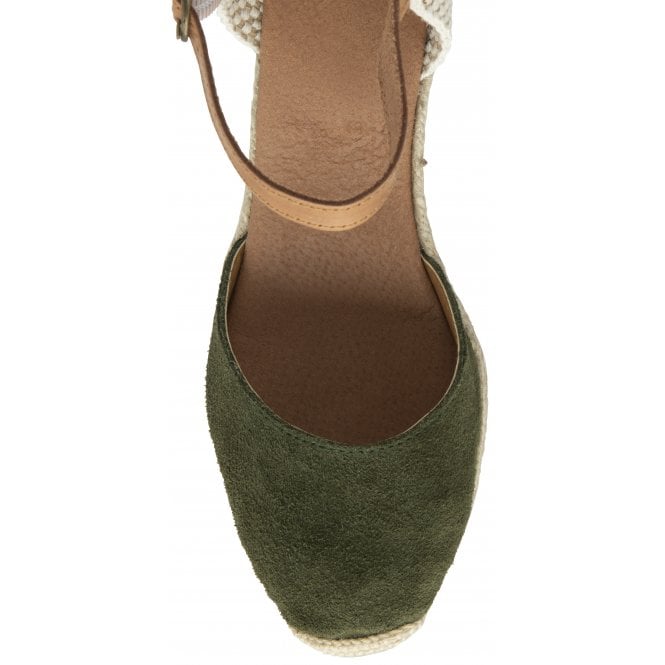 Khaki Suede Antonella Espadrille Wedge Shoes | Lotus