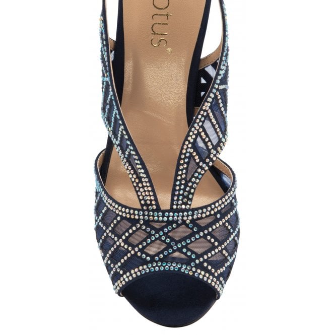Navy & Diamante Natalia Peep Toe Sandals | Lotus