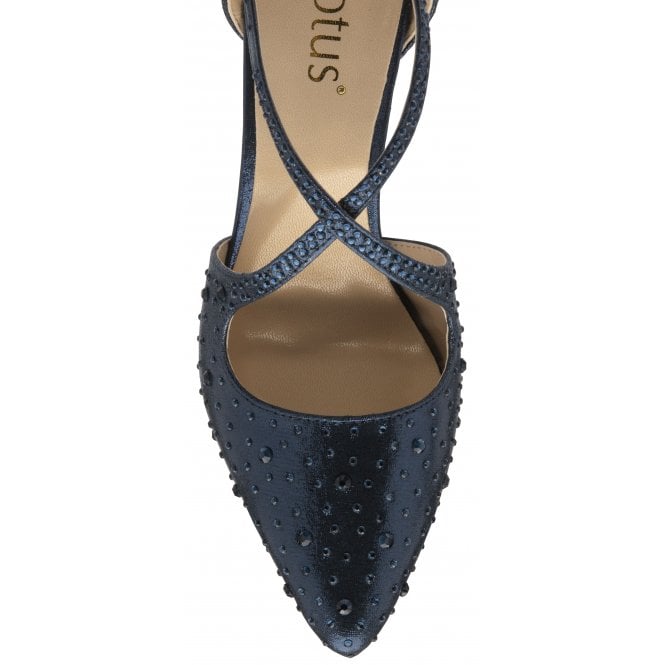 Navy & Diamante Panache Court Shoes | Lotus