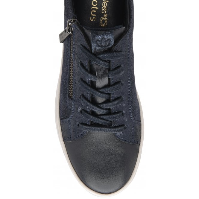 Navy Leather & Snake-Print Sky Casual Trainers | Stressless By Lotus