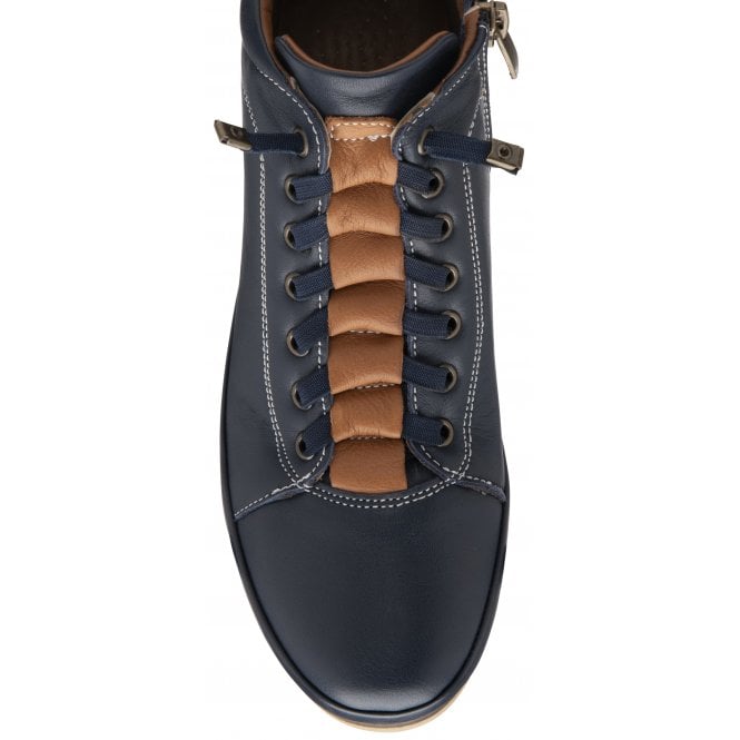 Navy & Tan Leather Frida Ankle Boots | Lotus