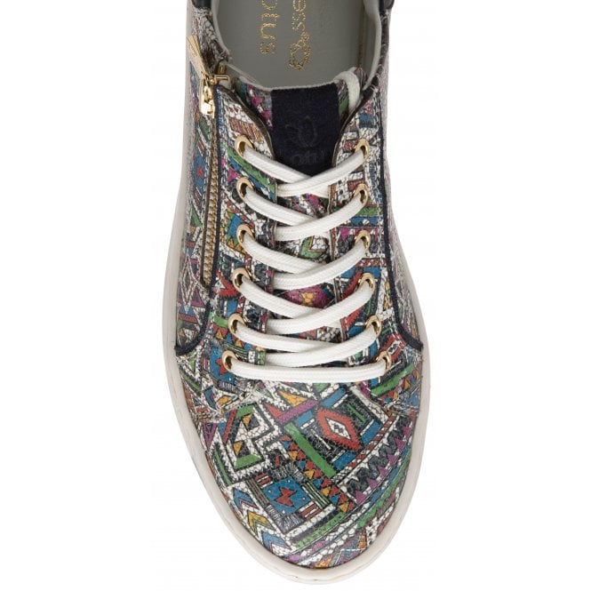Navy & Tribal-Print Leather Serene Casual Trainers | Stressless By Lotus