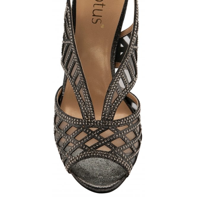 Pewter & Diamante Natalia Peep Toe Sandals | Lotus