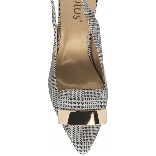Silver Check Print Oti Slingback Court Shoes | Lotus