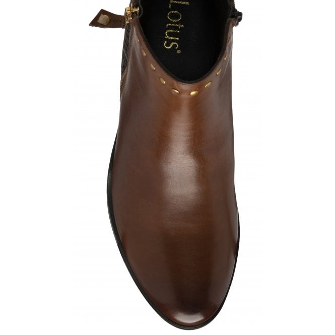 Tan Leather & Reptile-Print Moire Ankle Boots | Lotus