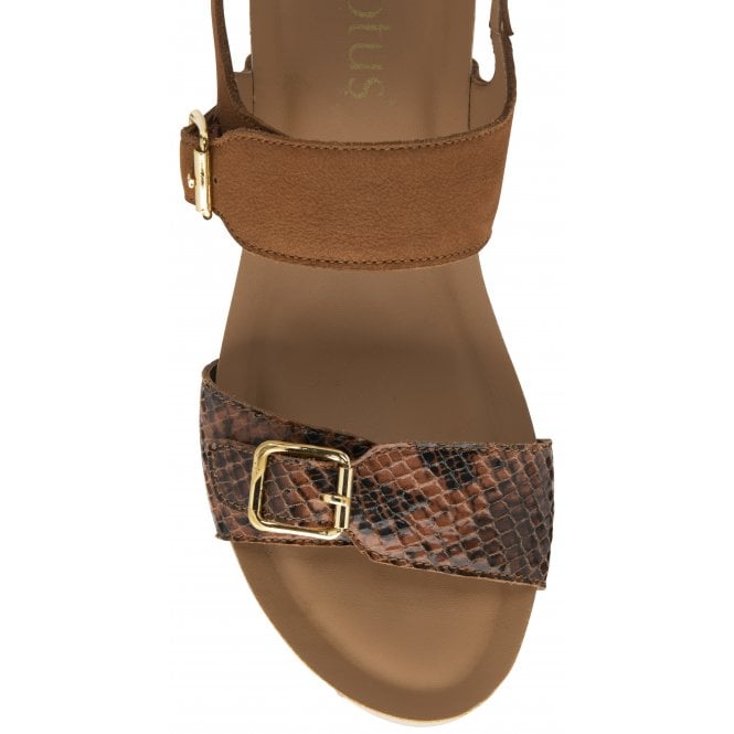 Tan & Snake-Print Leather Brynlee Open-Toe Wedge Sandals | Lotus