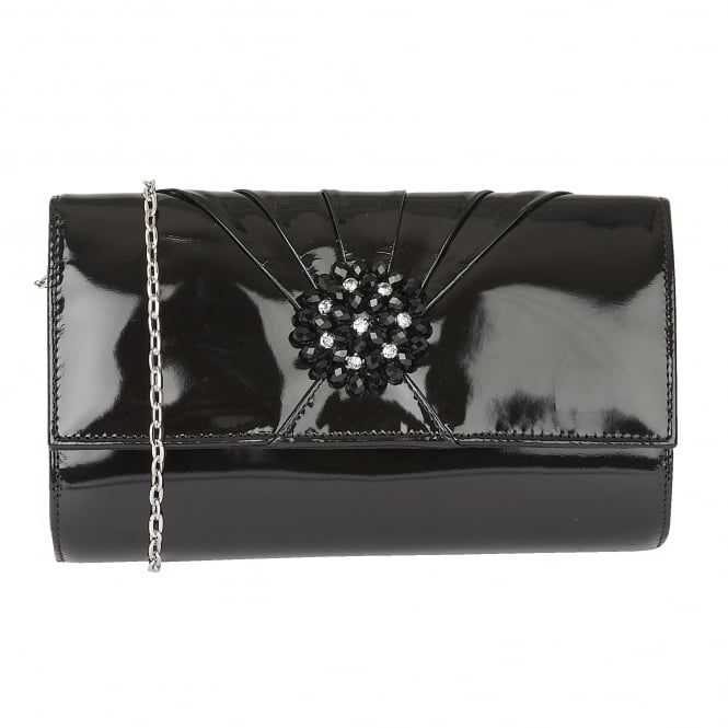  Black Aria Patent Cluster Clutch Bag | Lotus 