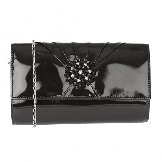  Black Aria Patent Cluster Clutch Bag | Lotus 