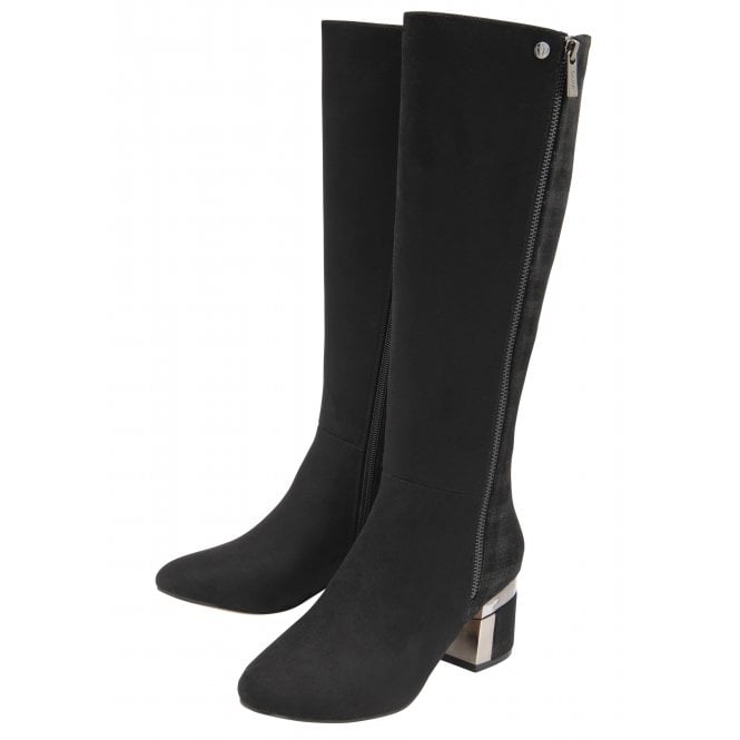  Black Check Rochelle Heeled Knee High Boots | Lotus