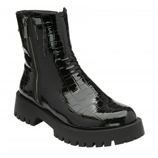  Black Croc-Print Corinna Ankle Boots | Lotus