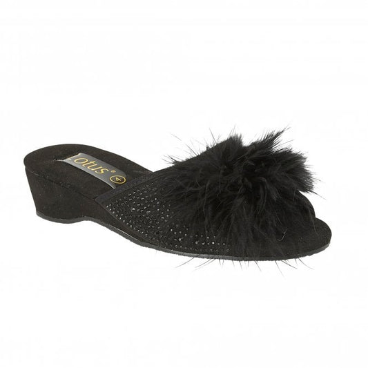  Black & Diamante Allure Slippers | Lotus