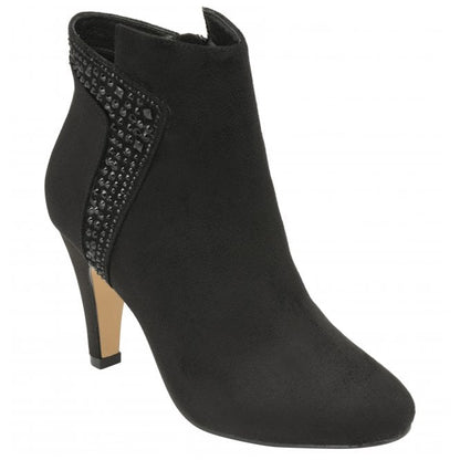  Black & Diamante Emma Heeled Ankle Boots | Lotus