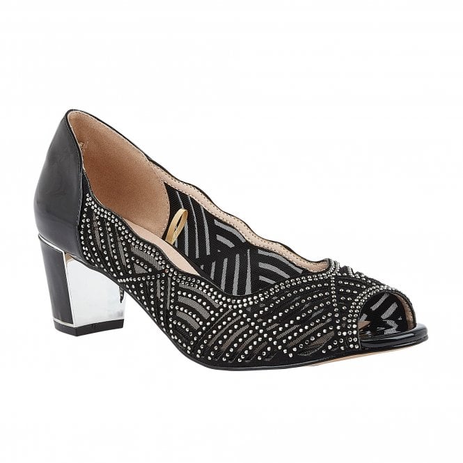  Black & Diamante Immy Open-Toe Shoes | Lotus