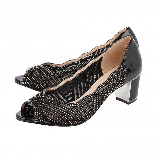 Black & Diamante Immy Open-Toe Shoes | Lotus
