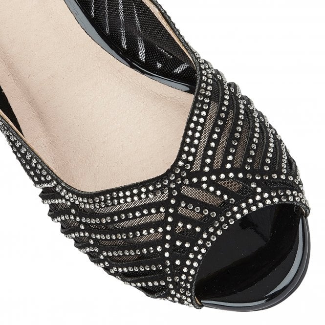  Black & Diamante Immy Open-Toe Shoes | Lotus