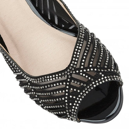  Black & Diamante Immy Open-Toe Shoes | Lotus