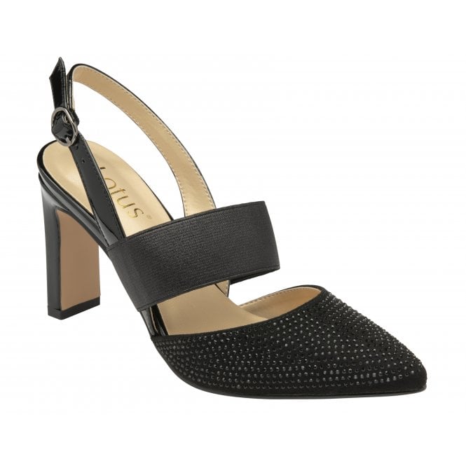  Black & Diamante Joie Slingback Court Shoes | Lotus