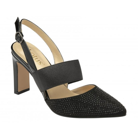  Black & Diamante Joie Slingback Court Shoes | Lotus