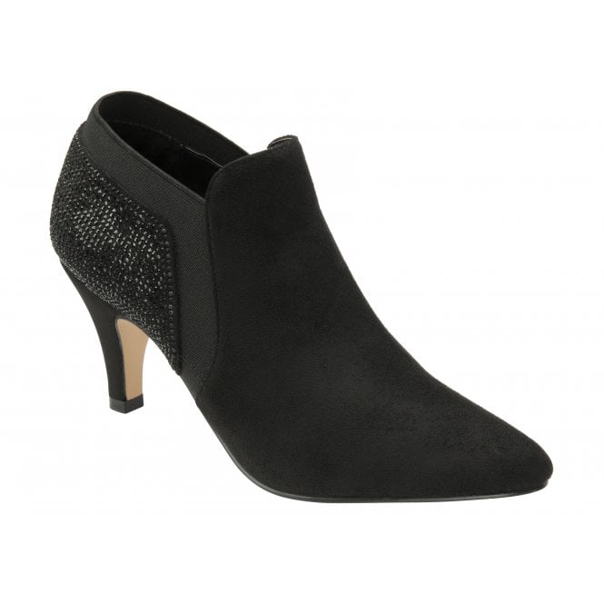  Black & Diamante Kristina Pointed Toe Shoe-Boots | Lotus
