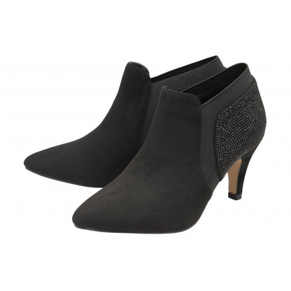  Black & Diamante Kristina Pointed Toe Shoe-Boots | Lotus