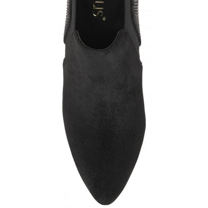 Black & Diamante Kristina Pointed Toe Shoe-Boots | Lotus