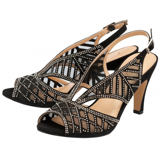  Black & Diamante Natalia Peep-Toe Sandals | Lotus