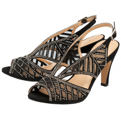  Black & Diamante Natalia Peep-Toe Sandals | Lotus