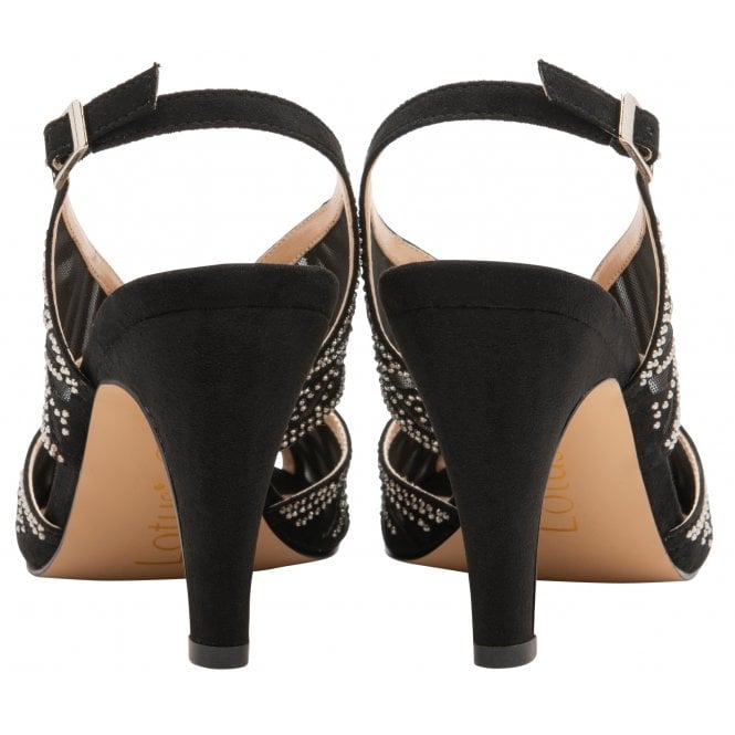  Black & Diamante Natalia Peep-Toe Sandals | Lotus