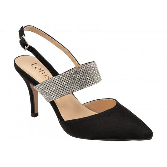  Black & Diamante Violette Slingback Court Shoes | Lotus 