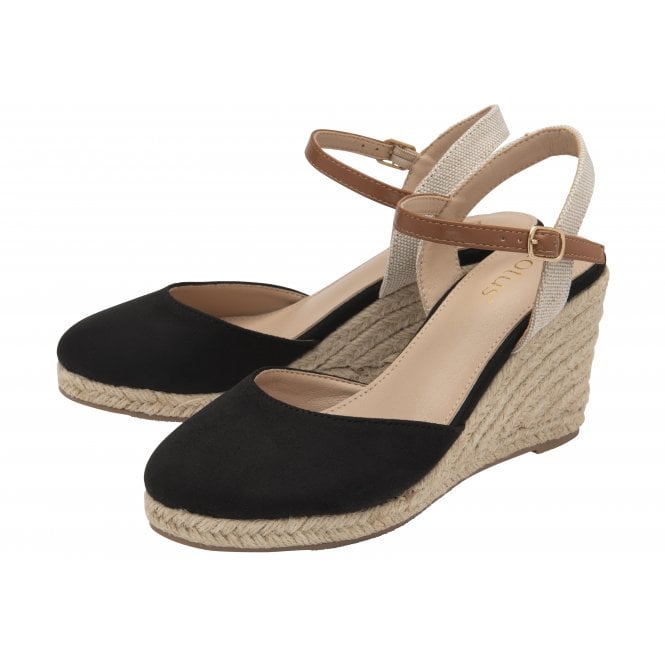  Black Katie Espadrille Wedge Shoes | Lotus