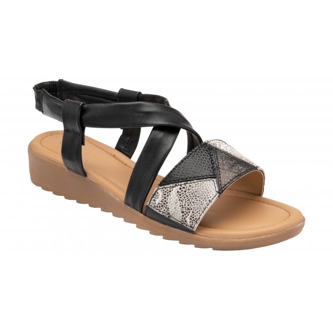  Black Leather Evette Open-Toe Sandals | Lotus