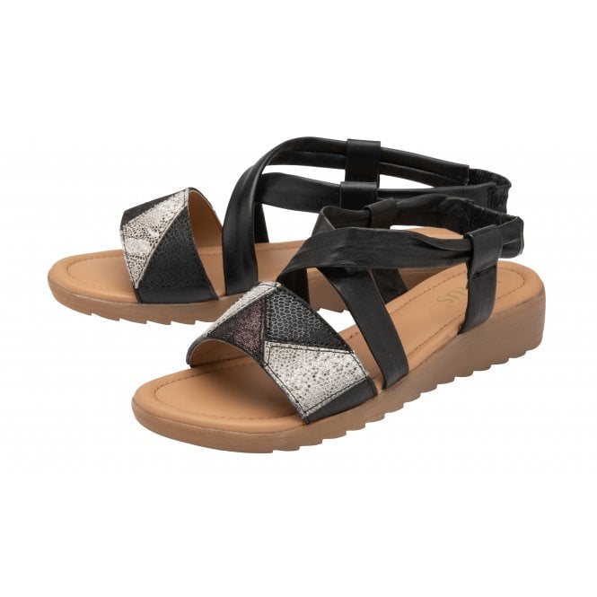  Black Leather Evette Open-Toe Sandals | Lotus