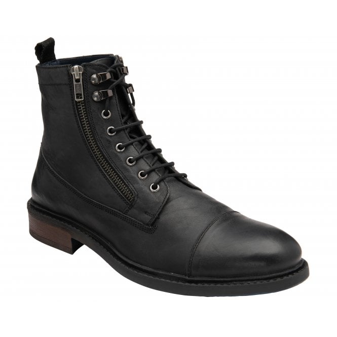  Black Leather Harry Zip-Up Ankle Boots | Lotus