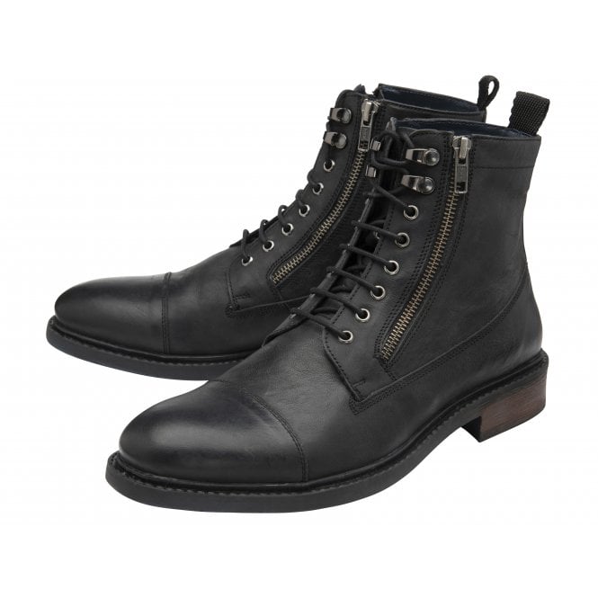  Black Leather Harry Zip-Up Ankle Boots | Lotus