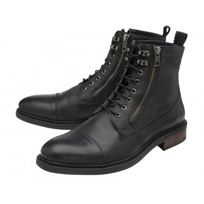  Black Leather Harry Zip-Up Ankle Boots | Lotus
