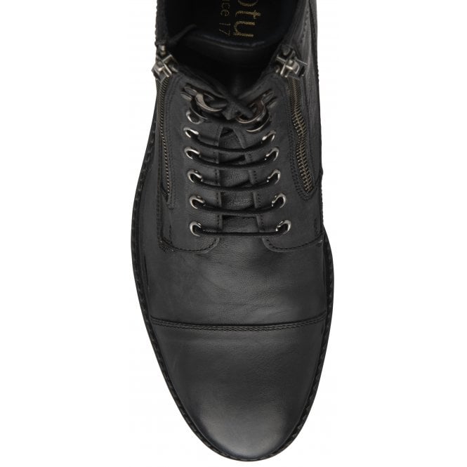  Black Leather Harry Zip-Up Ankle Boots | Lotus