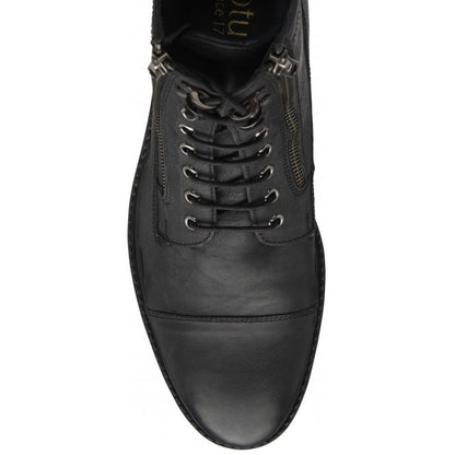  Black Leather Harry Zip-Up Ankle Boots | Lotus