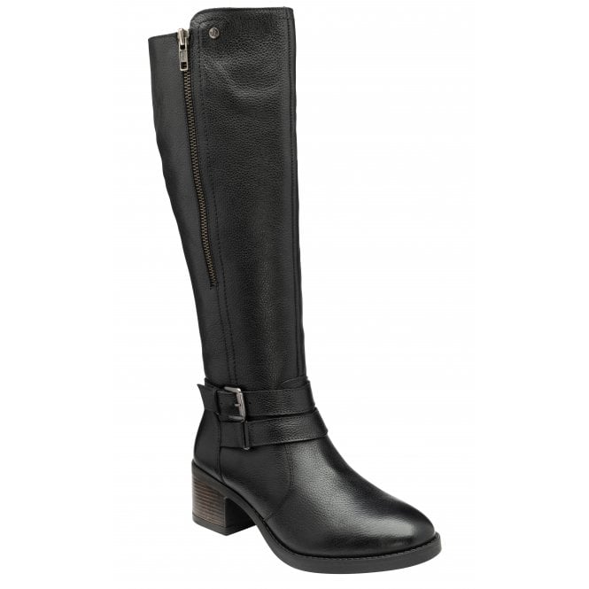  Black Leather Jive Knee High Boots | Lotus