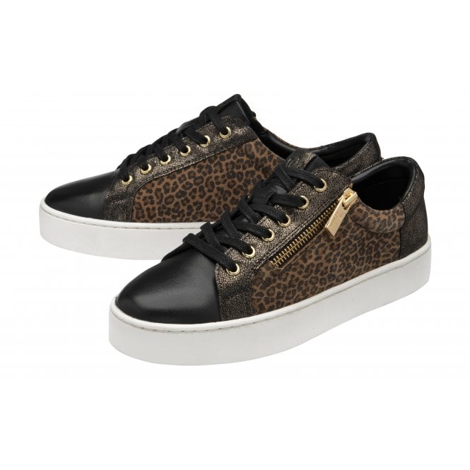  Black Leather & Leopard-Print Sky Casual Trainers | Stressless By Lotus