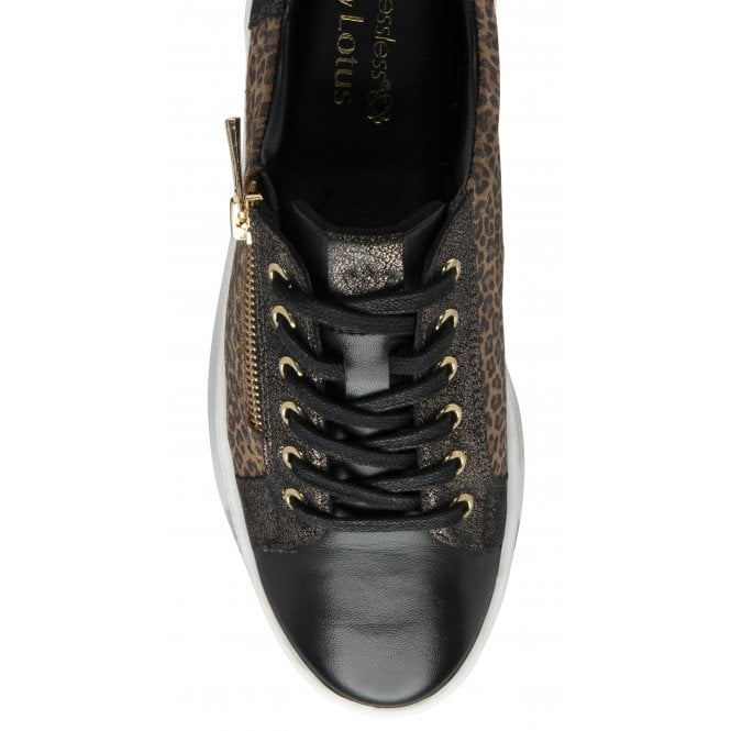  Black Leather & Leopard-Print Sky Casual Trainers | Stressless By Lotus