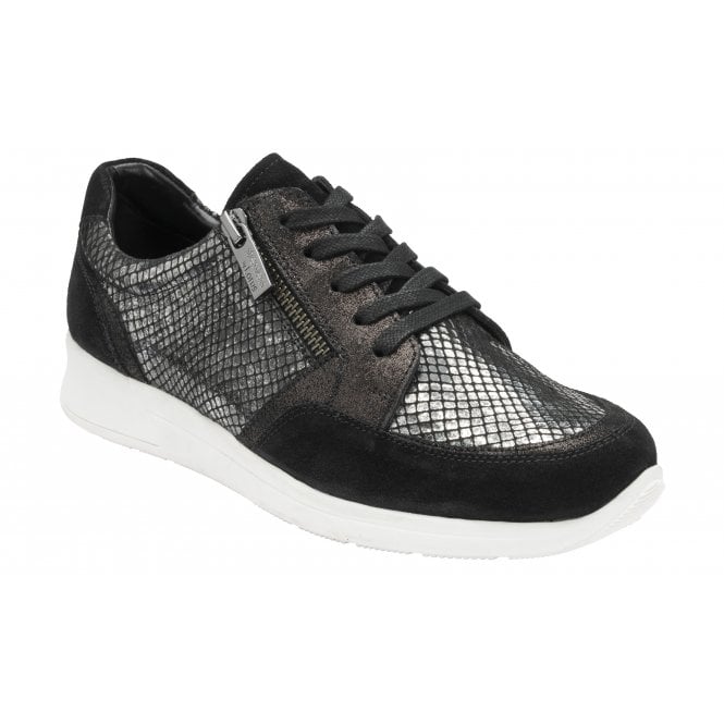  Black Leather & Snake-Print Sheryl Casual Trainers | Stressless By Lotus